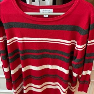 Liz Claiborne Red and Gray Striped Top
